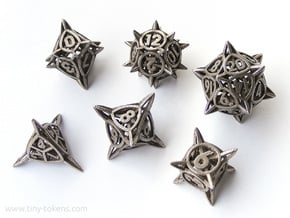 'Center Arc' dice set (D4, D6, D8, D10, D12, D20) in Polished Bronzed Silver Steel