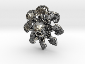 Human Skull Jewelry Pendant Necklace, Flower Bone in Antique Silver
