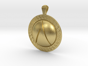 Spartan Shield Pendant in Natural Brass
