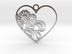 Heart Flower in Natural Silver