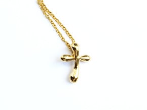 Raindrop Cross Pendant - Christian Jewelry in Polished Brass