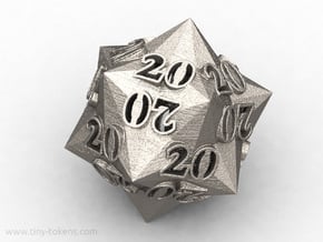 Faceted All 20's version - Novelty D20 gaming dice in Polished Bronzed-Silver Steel