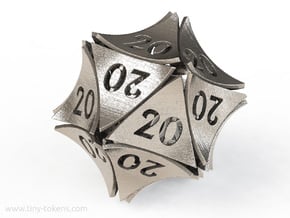 Peel All 20's version - Novelty D20 gaming dice in Polished Bronzed-Silver Steel