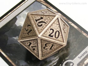 Hedron D20 SPINDOWN (Hollow), balanced die in Polished Bronzed Silver Steel