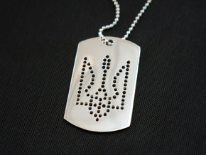 Dog Tag - Coat of Arms of Ukraine - Dots - #P4 in Polished Silver