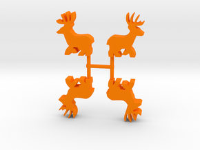Deer Buck Meeple, running, 4-set in Orange Processed Versatile Plastic