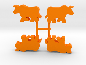 Bull Meeple, running, 4-set in Orange Processed Versatile Plastic