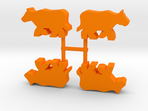 Cow Meeple, running, 4-set in Orange Processed Versatile Plastic