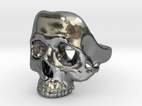 Skull Ring (fine) in Fine Detail Polished Silver: 9 / 59