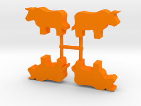 Bull Meeple, standing, 4-set in Orange Processed Versatile Plastic
