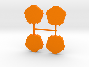 Round Walls Meeple, square towers, 4-set in Orange Processed Versatile Plastic