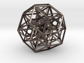6-cube projected into 3D - square struts in Polished Bronzed-Silver Steel
