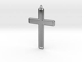 Solid Outlíne Cross Pendant in Fine Detail Polished Silver: Small