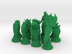 Alien Chessmen in Green Processed Versatile Plastic