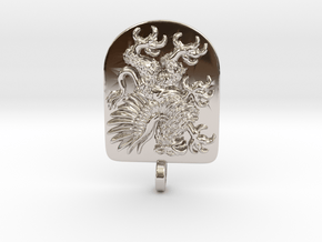 Griffin Gryphon Heraldic Crest Shield Pendant  in Platinum