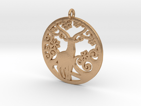 Deer-Circular-Pendant-Stl-3D-Printed-Model in Natural Bronze: Medium