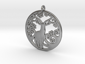 Deer-Circular-Pendant-Stl-3D-Printed-Model in Natural Silver: Medium