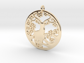 Deer-Circular-Pendant-Stl-3D-Printed-Model in 14k Gold Plated Brass: Medium
