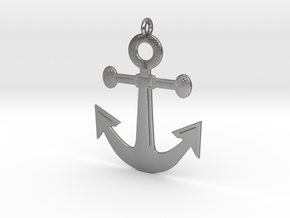 Anchor Pendant 3D Printed Model in Natural Silver: Medium