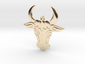 Bull Face Pendant 3D Printed Model in 14K Yellow Gold: Medium