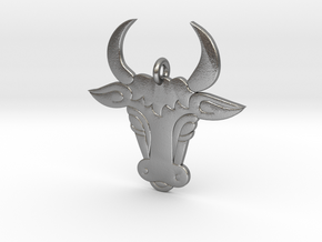 Bull Face Pendant 3D Printed Model in Natural Silver: Medium