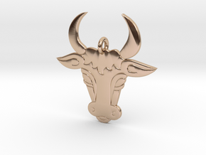Bull Face Pendant 3D Printed Model in 14k Rose Gold Plated Brass: Medium