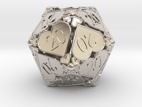 D20 Custom - Hearts (All 20s) in Rhodium Plated Brass