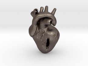 Damaged Heart in Polished Bronzed-Silver Steel