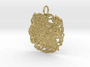 Japanese Filigree Lion Pendant in Natural Brass: Medium