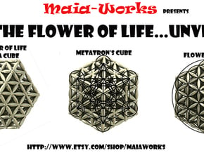  3-D FLOWER OF LIFE "META-CUBE" in Polished Silver
