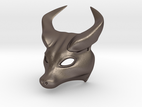Horned Mask in Polished Bronzed-Silver Steel