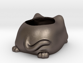 Sleepy Cat Succulent Holder in Polished Bronzed-Silver Steel