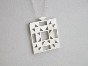 Amish Star Quilt Block Pendant in Natural Silver