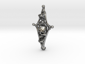 Human Skull Pendant Jewelry Necklace, Diamond Bone in Antique Silver