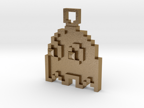 Pixel Art  - Pacman - Ghost in Polished Gold Steel