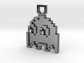 Pixel Art  - Pacman - Ghost in Polished Silver