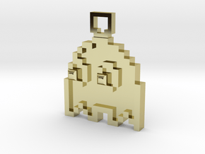 Pixel Art  - Pacman - Ghost in 18k Gold Plated Brass
