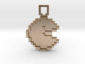 Pixel Art - Pacman  in Polished Gold Steel