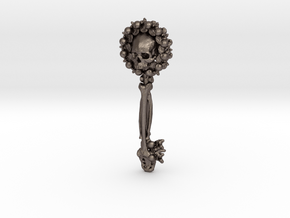 Human Skull Jewelry Pendant Necklace, Key Bone in Polished Bronzed-Silver Steel