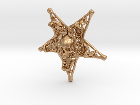 Human Skull Jewelry Pendant Necklace, Pentagram in Natural Bronze