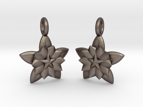 Flower Earrings in Polished Bronzed-Silver Steel