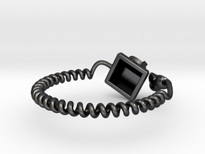 Old Telephon Ring in Polished and Bronzed Black Steel: 8.5 / 58