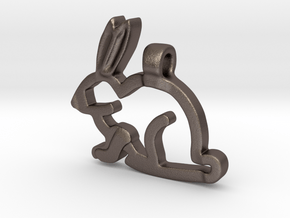 Rabbit Pendant in Polished Bronzed-Silver Steel