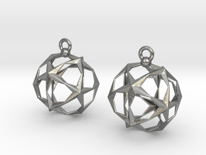 Stellated Dodecahedron Earrings in Natural Silver