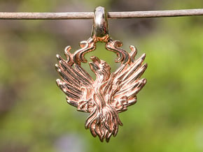 Burning Phoenix bird jewelry necklace pendant in Polished Bronze