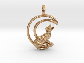 Gothic witchy cat on crescent moon pendant. in Polished Bronze