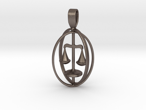Libra Birthsign Pendant  in Polished Bronzed Silver Steel
