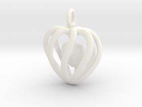 Heart Cage Pendant - Small, No Arrow in White Processed Versatile Plastic