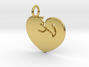 Akita Heart Pendant in Polished Brass