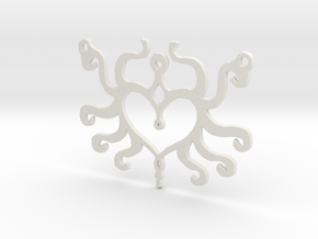:Heart Tentacle: Pendant in White Natural Versatile Plastic